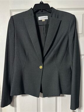 NWT Calvin Klein Women's Charcoal Dotted Single-Button Blazer
